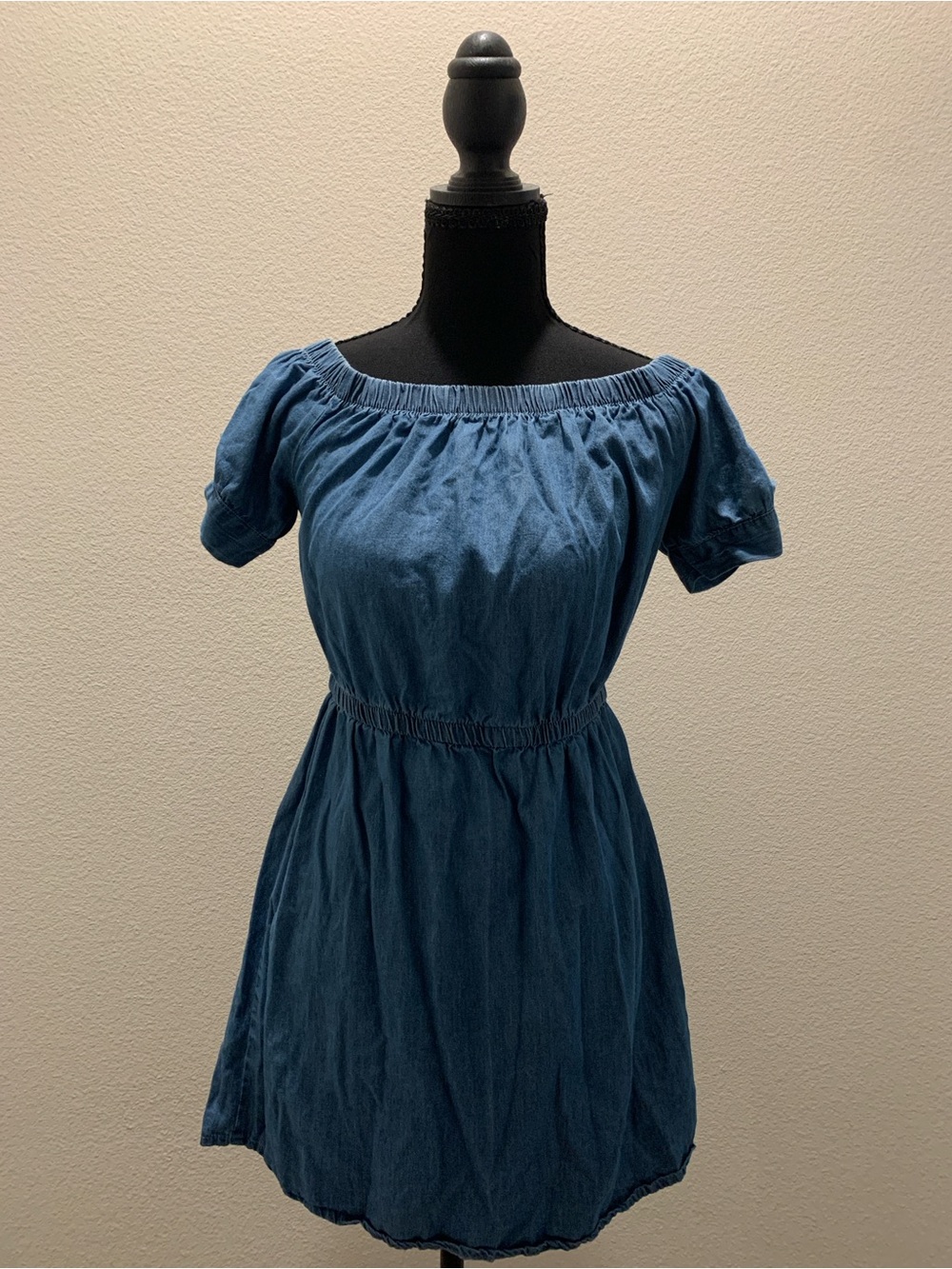 Derek Heart 100% Cotton Indigo Off-Shoulder Mini Dress (Size S)